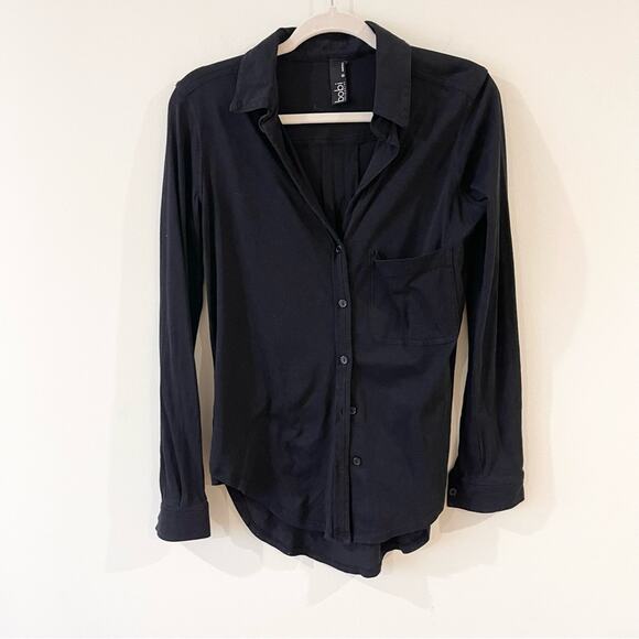 bobi Tops - Bobi LA Button Front Collared Tee Long Sleeve Shirt Women size S Black